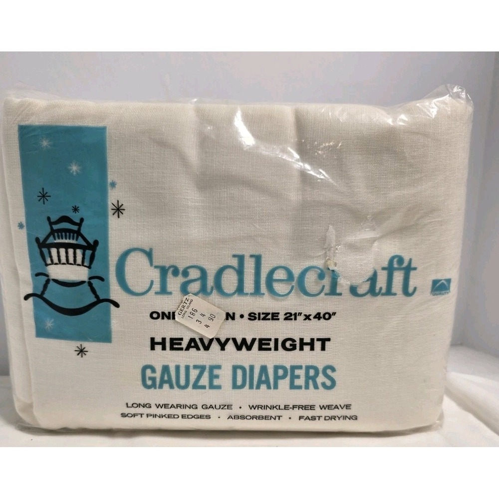 New Vtg Cradlecraft  Heavy Weight Gauze Cloth Diapers , 12  21"× 40" Rare